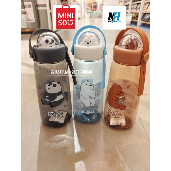 MINISO 🆕 Bình uống nước bằng nhựa có nắp We Bare Bears dung tích 600Ml