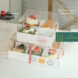 10 Hộp Mica Trong Suốt đựng bánh mousse, tiramisu, panna cotta 4/6/9 ô bánh