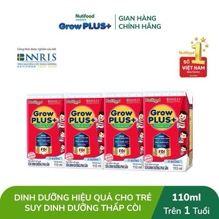 Thùng sữa bột pha sẵn growplus đỏ sdd ít đường nutifood 48hộp x 110ml date mới