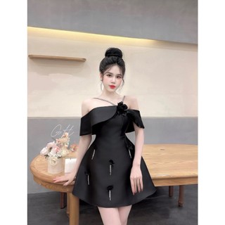Đầm thiết kế bigsize bẹt vai chéo đính hoa d539 🍎🍎🍎