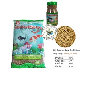 Thức ăn cám shanghai hạt 0.5,1 ,3, 5mm gói 500gr, hủ 50gr cho các loại cá