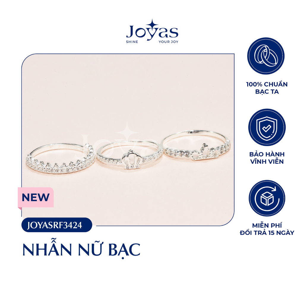 Nhẫn nữ bạc ta Joyas - Nhẫn bạc nữ bộ Queen xinh xắn - JOYASRF3424
