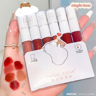 Son Kem Tint Lì Set 6 Cây MAGIC CASA Gấu Trắng Son Lì Siêu Xinh Chất Mềm Và Mịn Môi Trang Điểm Make Up MOCHI SHOP