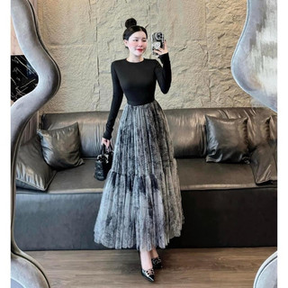 Mèo Mỡ Bigsize — Set áo thun tay dài ôm người kèm chân váy loang dáng dài sang chảnh bigsize 60-90kg