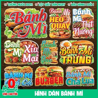 Hình dán trang trí xe bánh mì decal thức ăn hamburger decor tủ kính cửa kính quán ẩm thực baguette