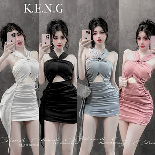 Đầm body lụa cổ yếm khoét eo nhún tà siêu đẹp sang chảnh
