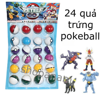 Bìa 24 quả trứng pokeball , bên trong có pokemon và sticker