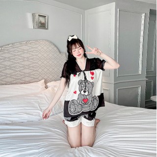 Đồ bộ nữ Pijama đùi nữ bộ ngủ pizama set đồ bộ 2 dây dễ thương quần đùi vải lụa xước - CN48