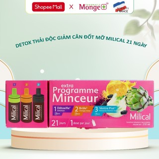 Nước uống hỗ trợ detox cơ thể,  giúp giảm cân, đốt mỡ 3 giai đoạn Milical 21 ống mẫu mới 2024.