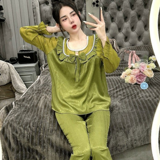 Đồ bộ nữ pizama lụa set bộ mặc nhà quần dài pizama lụa xước freesize 54kg -CN26