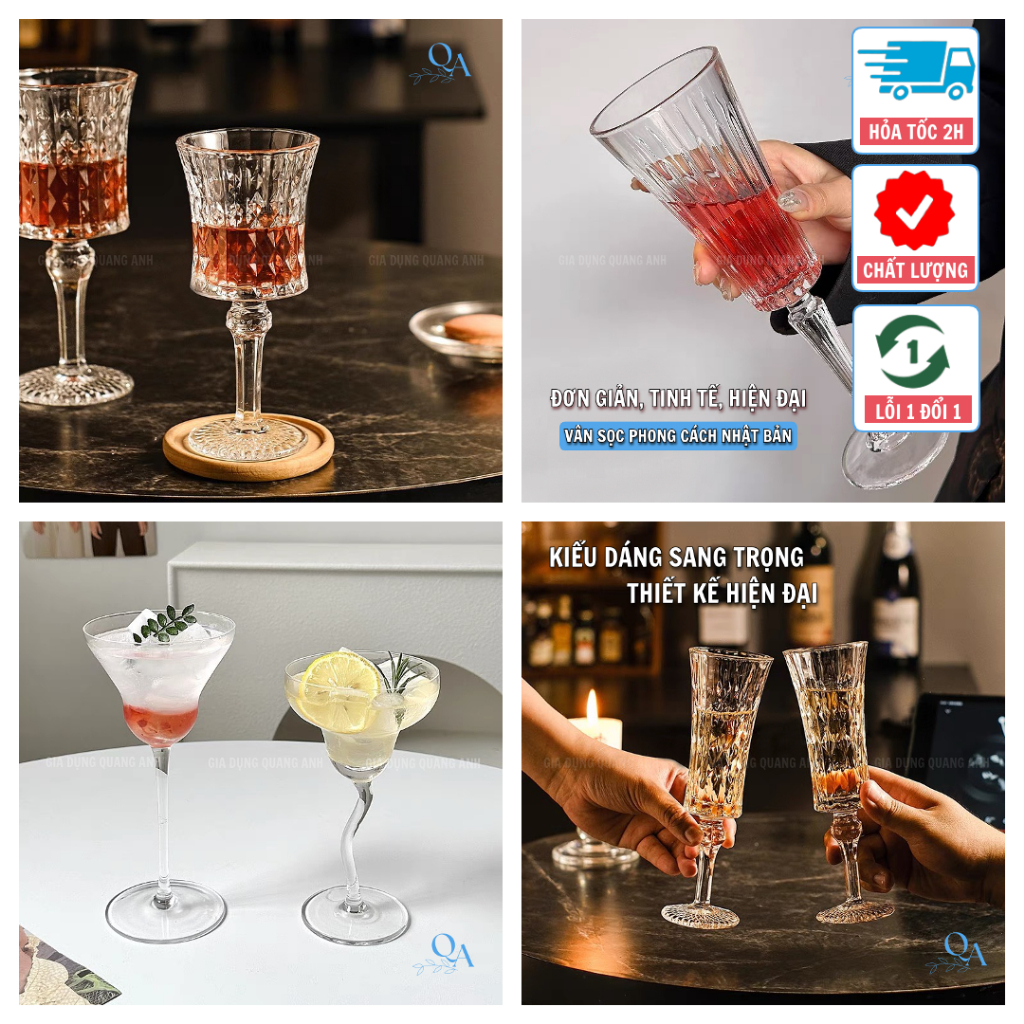 Ly Champagne, Cocktail | Ly Sinh Tố | Cốc Sinh Tố | Ly Thủy Tinh Pha Lê Cao Cấp | Cốc Sinh Tố Decor