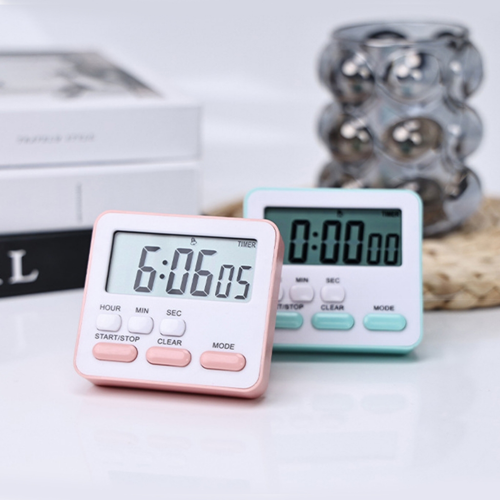 Đồng hồ báo thức để bàn mini Pkbeoshop đồng hồ bấm giờ đếm ngược màu pastel màn hình điện tử LCD ZK-2206