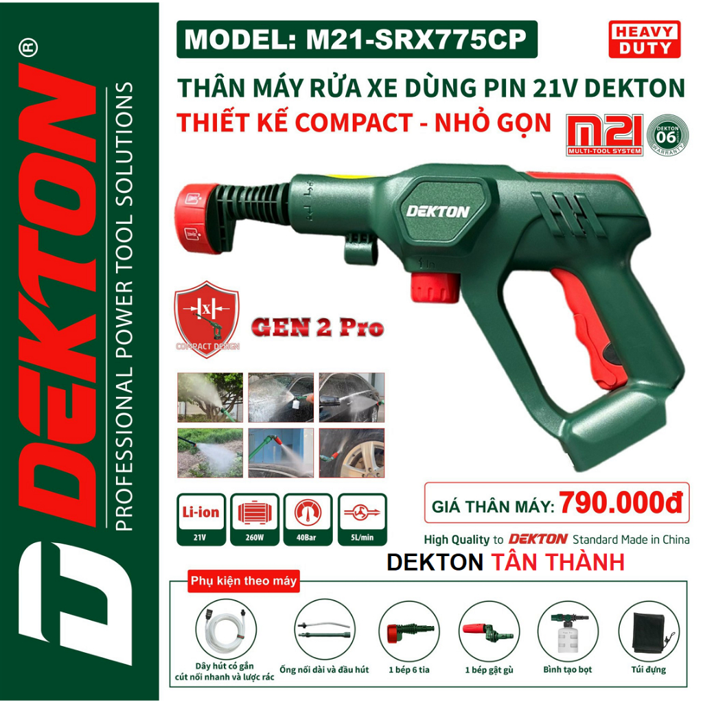 Máy xịt rửa xe pin DEKTON M21 - SRX775CP bản 2024 cải tiến / Rửa máy lạnh / Động cơ 775 đủ phụ kiện