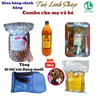 Combo cho mẹ và bé muối thảo dược, lá xông,  lá tắm trẻ em,  cốt nghệ hạt gấc (tặng 1 túi vải đựng muối)