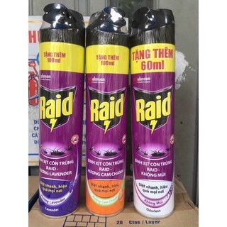 Bình xịt côn trùng muỗi gián..Raid mẫu mới đầu xịt kép mùi lavender, chanh và không mùi 600ml