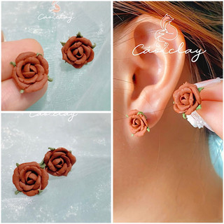 Khuyên tai đất sét | Hoa tai nụ hoa hồng | polymer clay