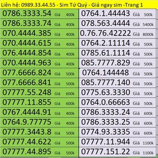 Sim Tứ Quý Trả Trước Mobifone Vinaphone Viettel