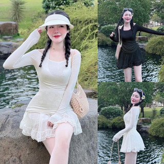 Bigsize Set áo body tay dài kèm chân váy phối ren 55-95kg