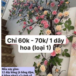 Dây hoa giả/ Dây Hồng Leo cổ dài 1,7m trang trí không gian siêu đẹp (mỗi dây hoa tặng 2 đinh móc)