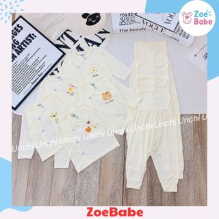 Bộ quần áo sơ sinh dài tay cài chéo unchi chất liệu cotton thun lạnh cho bé trai, bé gái từ 3-9kg