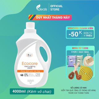 Nước Rửa Tay Bồ Hòn Hữu Cơ ECOCARE 4 lít - Tặng kèm vỏ chai 250ml - Sạch khuẩn, chăm sóc da tay