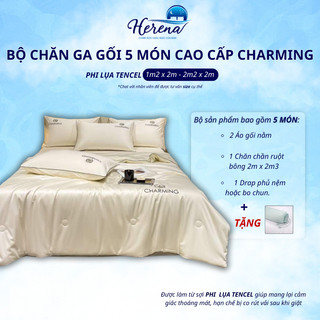 Bộ chăn ga gối 5 món cao cấp herena chăn ga gối đệm mùa hè lụa charm sang trọng mềm mại