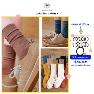 Tất Nữ Nhún Cổ Cao gân tăm Phong Cách Vintage Hàn Quốc TA001