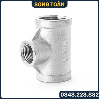 Tê giảm ren inox 304, tê thu ba đầu ren trong inox 304 phi 21 27 34 42 49 60