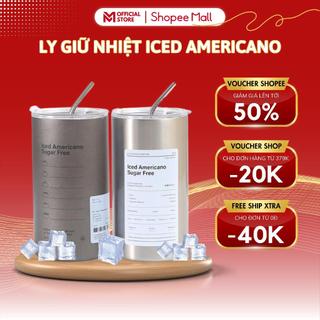 Ly Giữ Nhiệt Iced Americano Inox 304 Không Gỉ Cao Cấp, Cốc Uống Nước Giữ Nhiệt, Dung Tích 600ml + Nắp Đậy và Ống Hút