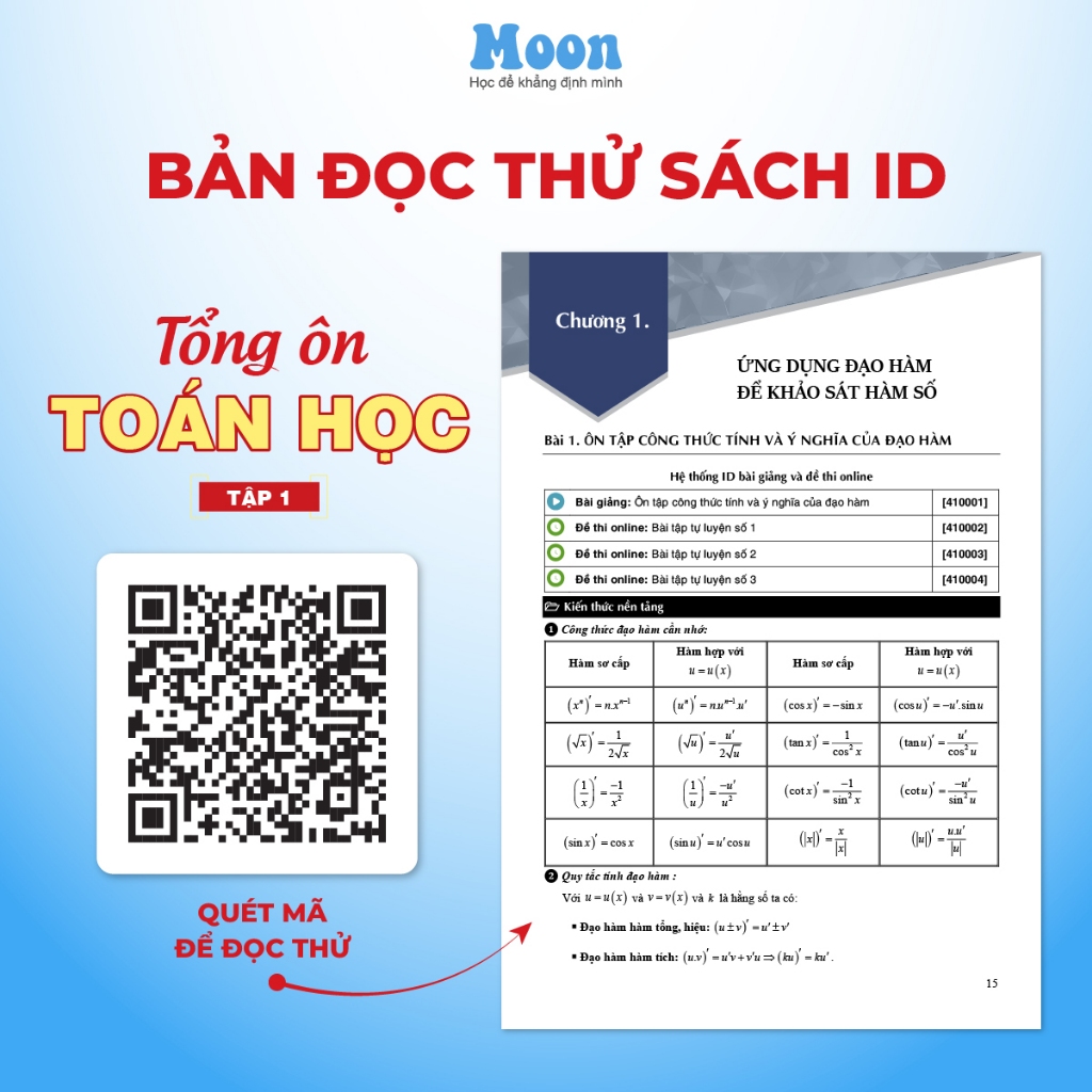 Sách Tổng ôn toán học lớp 12 tập 1 & 2 ôn thi thpt quốc gia, đánh giá năng lực cho 2k8 Moonbook | BigBuy360 - bigbuy360.vn