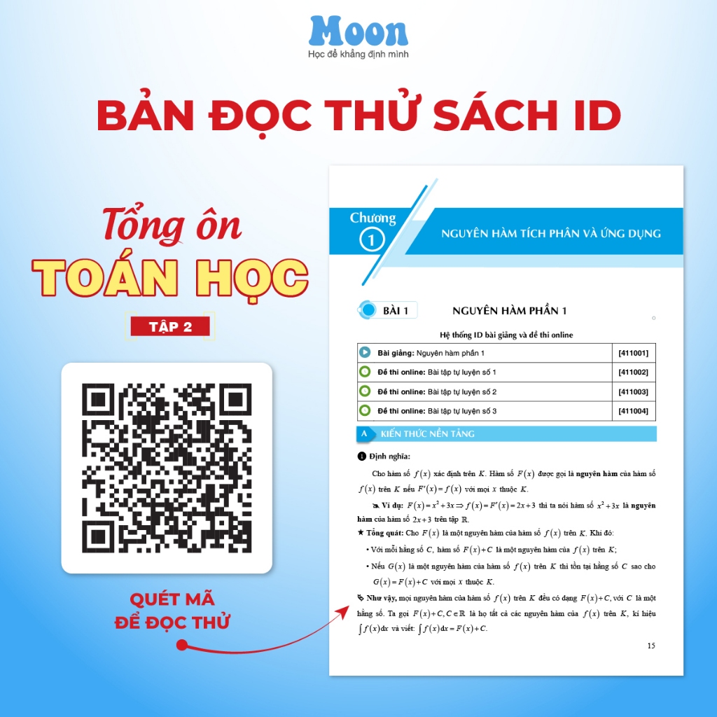 Sách Tổng ôn toán học lớp 12 tập 1 & 2 ôn thi thpt quốc gia, đánh giá năng lực cho 2k8 Moonbook | BigBuy360 - bigbuy360.vn