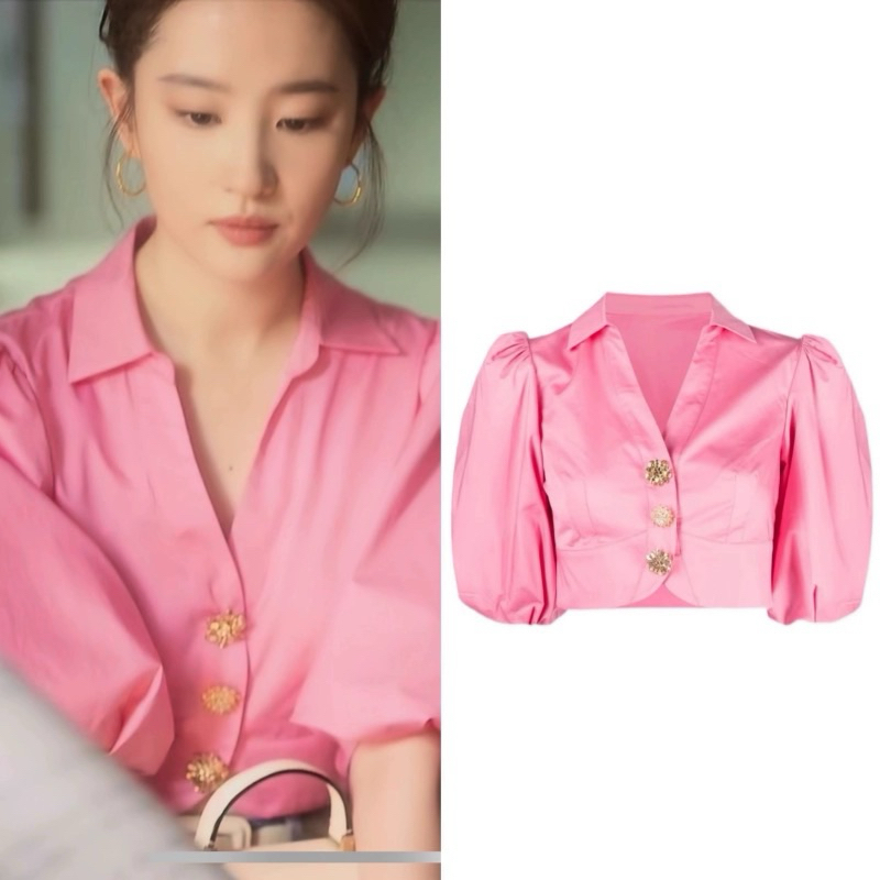 áo croptop tay phồng cổ bẻ Lưu Diệc Phi