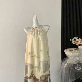 đầm maxi suông cổ yếm hoạ tiết