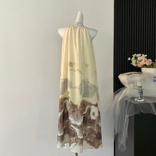 đầm maxi suông cổ yếm hoạ tiết