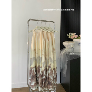 đầm maxi suông cổ yếm hoạ tiết