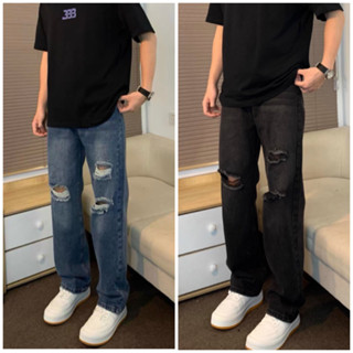 Quần jean nam Q06 form suông, màu đen rách, ống đứng chất liệu cao cấp, co dãn bền màu, hàng VNXK, có ảnh thật