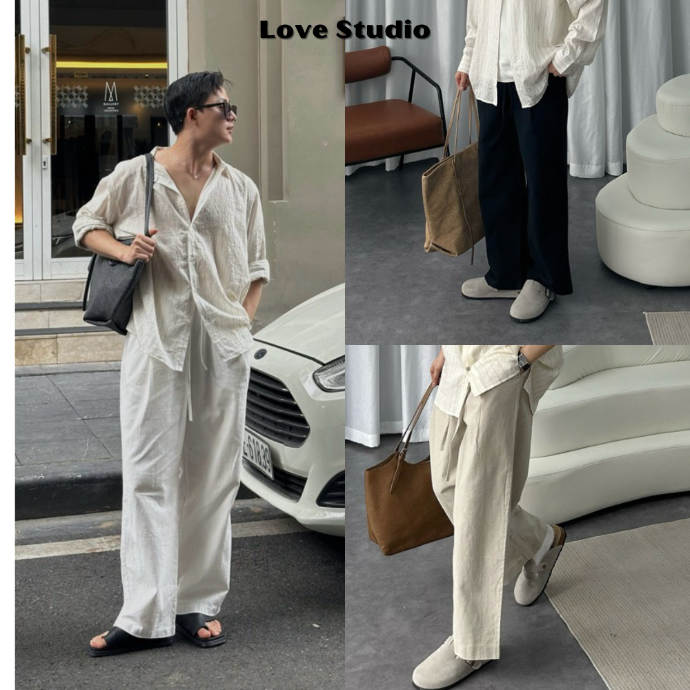 Quần đũi suông ống rộng nam nữ chất liệu linen đũi dày mùa hè đi biển du lịch thể thao tập gym [Q01]