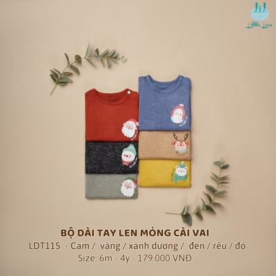 Bộ đồ ngủ len mongtoghi mỏng, co giãn, thấm hút mồ hôi tốt LiL Little Love LDT115