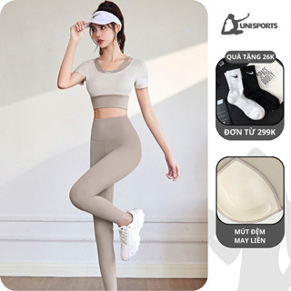 [Đệm may liền] Đồ tập gym nữ | bộ quần áo tập yoga nữ CAO CẤP áo croptop tay ngắn quần legging thun lạnh co giãn S03