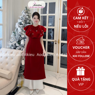 Áo Dài Cách Tân Chất Vải Nhung Loại 1 , thiết kế che vai, đính nơ trẻ trung A53 Áo Dài Cách Tân Kiều