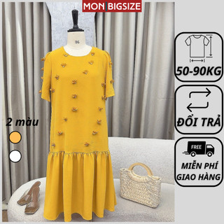 Váy bigsize nữ đầm dự tiệc đi chơi kiểu cổ tròn hoa cắt nổi xuông đuôi cá vải cotton mềm mịn MON big size 50 - 90kg