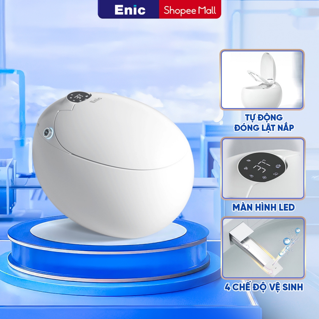 Bồn cầu trứng thông minh Enic Smart E - Chất liệu sứ phủ nano cao cấp, kiểu dáng hiện đại, tự động x