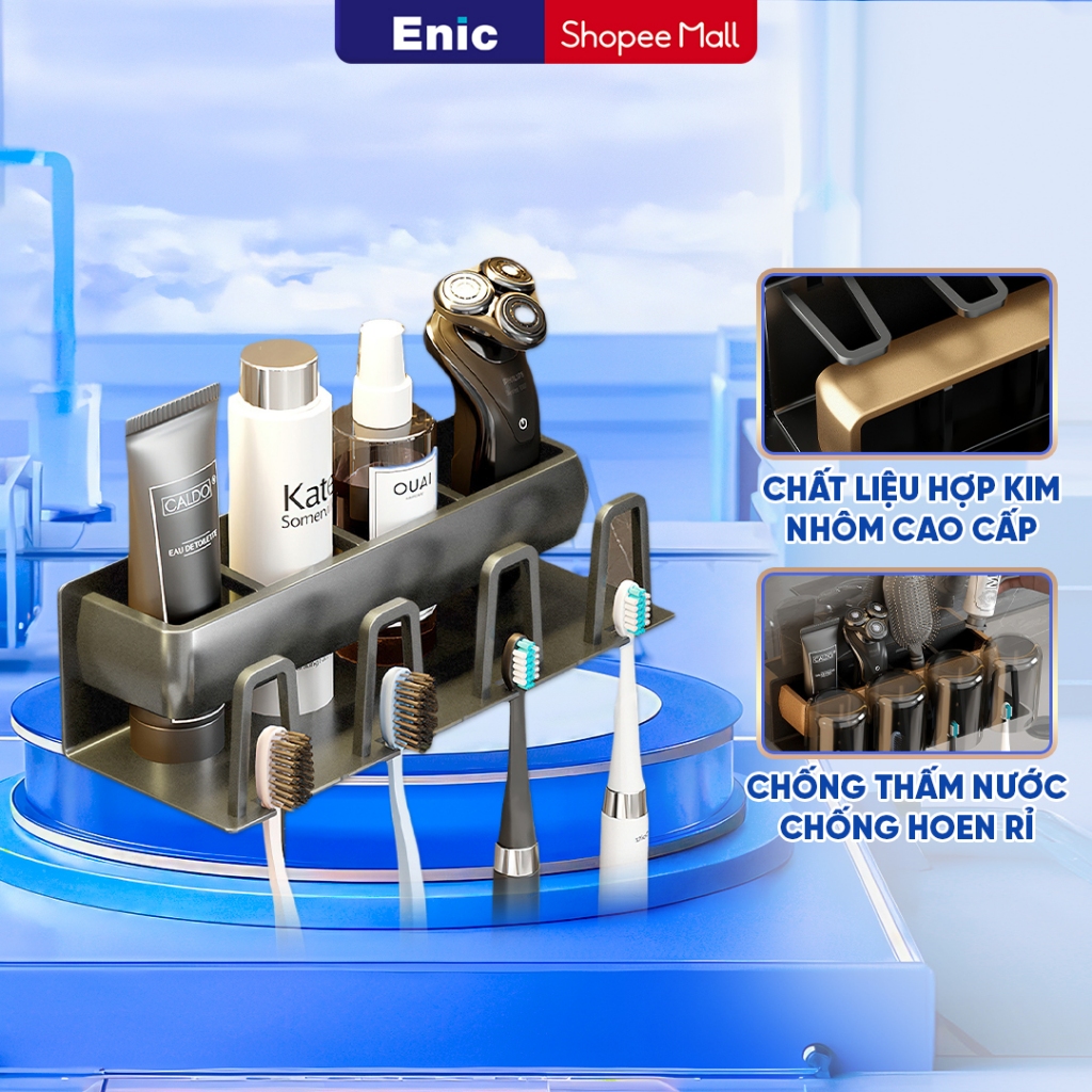 Giá Treo Bàn Chải Đánh Răng Enic, Chất Liệu Hợp Kim Nhôm Chống Gỉ, Thiết Kế Ngăn Ứ Đọng Nước, Khoá Treo An Toàn