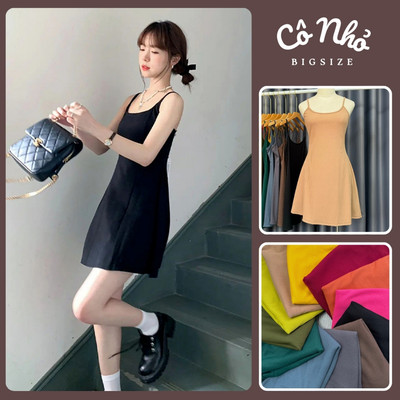 Đâm Dây Ngắn CÓ BIGSIZE Dáng Suông Váy Xòe Nhẹ Cá Tính Vải Gân Tăm Co Giãn Tốt G664