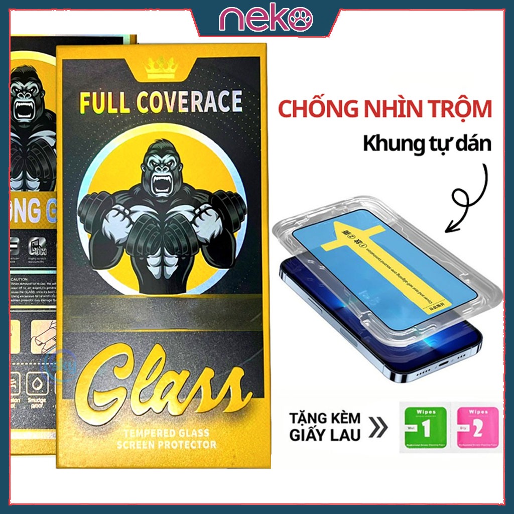 Kính Cường Lực Chống Nhìn Trộm và Trong Suốt có Khung Tự Dán Cho Iphone Full Màn x xr xs 11 12 13 14 15 16 pro max plus