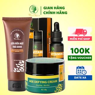 [ Giảm 50K - Đơn 479K ] Bộ chống lão hóa, trắng mịn da mặt Wonmom ( sữa rửa mặt + serum vitamin C + kem chống lão hóa )