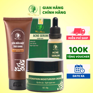 [ Giảm 50K - Đơn 479K ] Bộ đánh bay mụn cứng đầu chuyên sâu Wonmom ( 1 sữa rửa mặt + 1 serum mụn + 1 kem cấp ẩm )