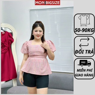 Set đồ bộ bigsize nữ dự tiệc đi chơi kiểu áo cổ vuông xếp ly phối quần vải cotton MON big size 50 - 90kg