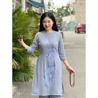 Áo dài lam #bộ áo dài đi chùa chất liệu vải đũi