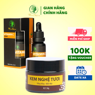 [ Giảm 50K - Đơn 479K ] Bộ dưỡng trắng hồng, mịn màng da mặt Wonmom ( 1 serum vitamin C + 1 kem nghệ tươi )